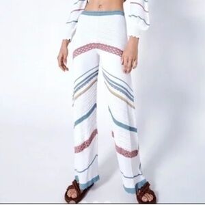 Alexis Women's Striped Pants in Green, White, and Brown